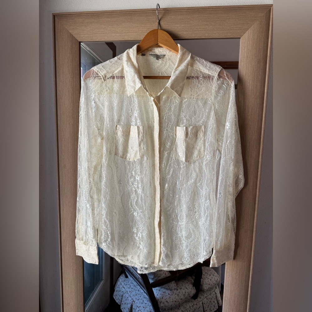 Vintage Guess Lace See-through Top Large